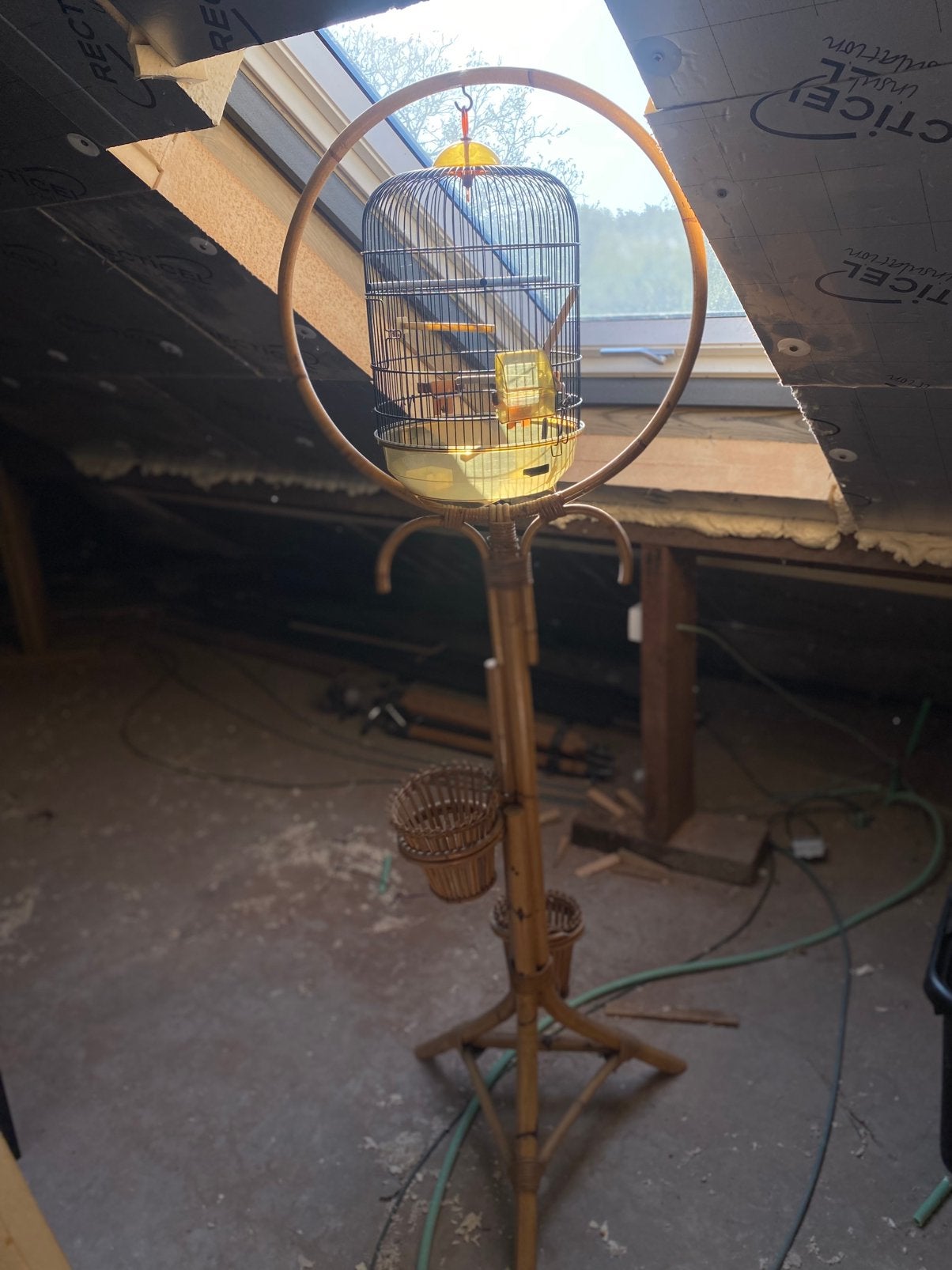 Vintage rotan vogelkooi met plantenstandaard, Ophalen
