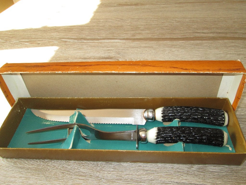 Couteau et fourchette à viande "ROSTFREI"., Enlèvement, Utilisé, Synthétique, Ensemble de couverts