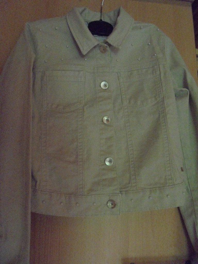 jeansjas beige met parels Terre Bleue 14 jaar (s), TERRE BLEU., Meisje, Ophalen of Verzenden, Zo goed als nieuw
