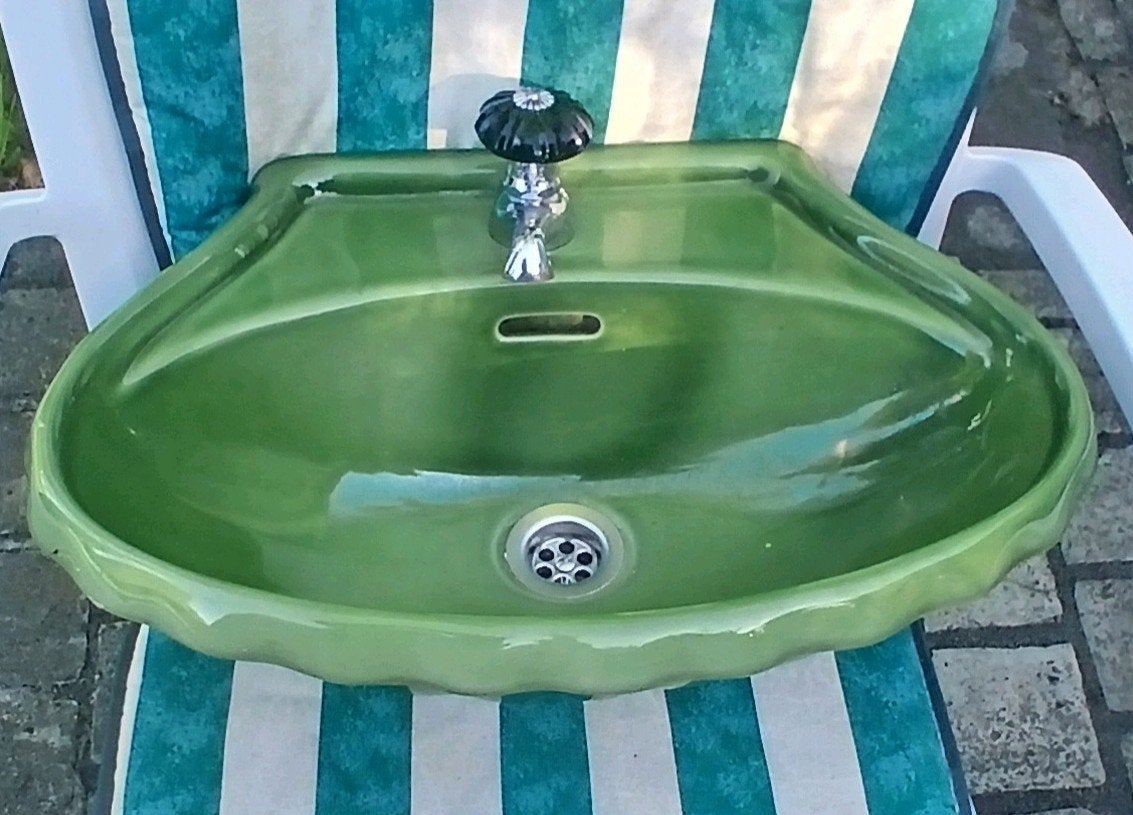 Lave-mains Vintage Coquillage Vert Olive (Années 60/70), Enlèvement, Comme neuf