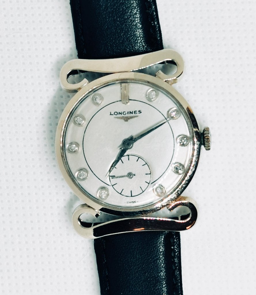 Gouden polshorloge Longines met diamanten jaar 1954, Antiek en Kunst, Ophalen of Verzenden, Goud