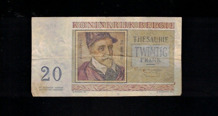 Bankbiljet België 20 Frank - De Lassius - 03.04.56, Postzegels en Munten, Bankbiljetten | België, Ophalen of Verzenden, Los biljet