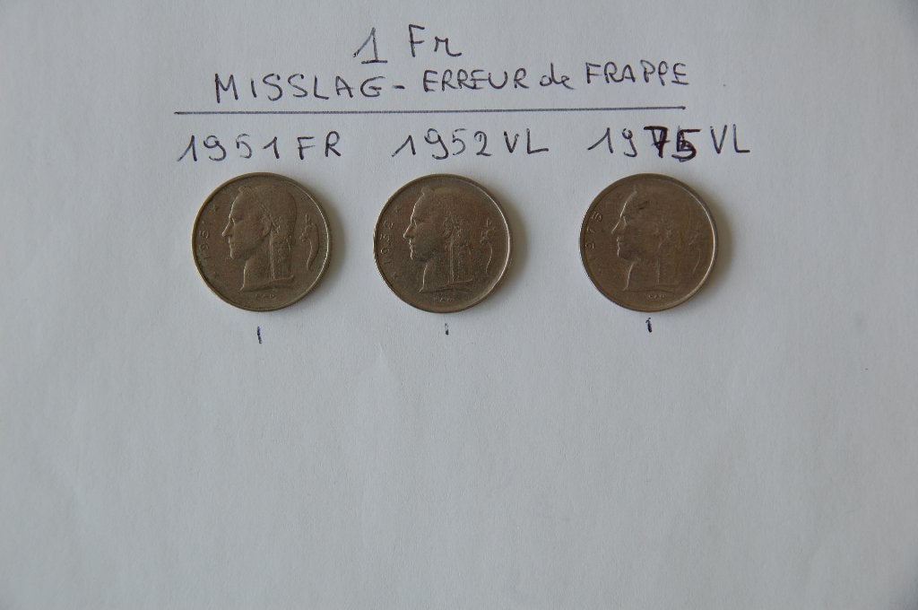 ERREURS de FRAPPE  : 1 Fr 1951 FR, 1952 VL, 1975 VL, Envoi, Série