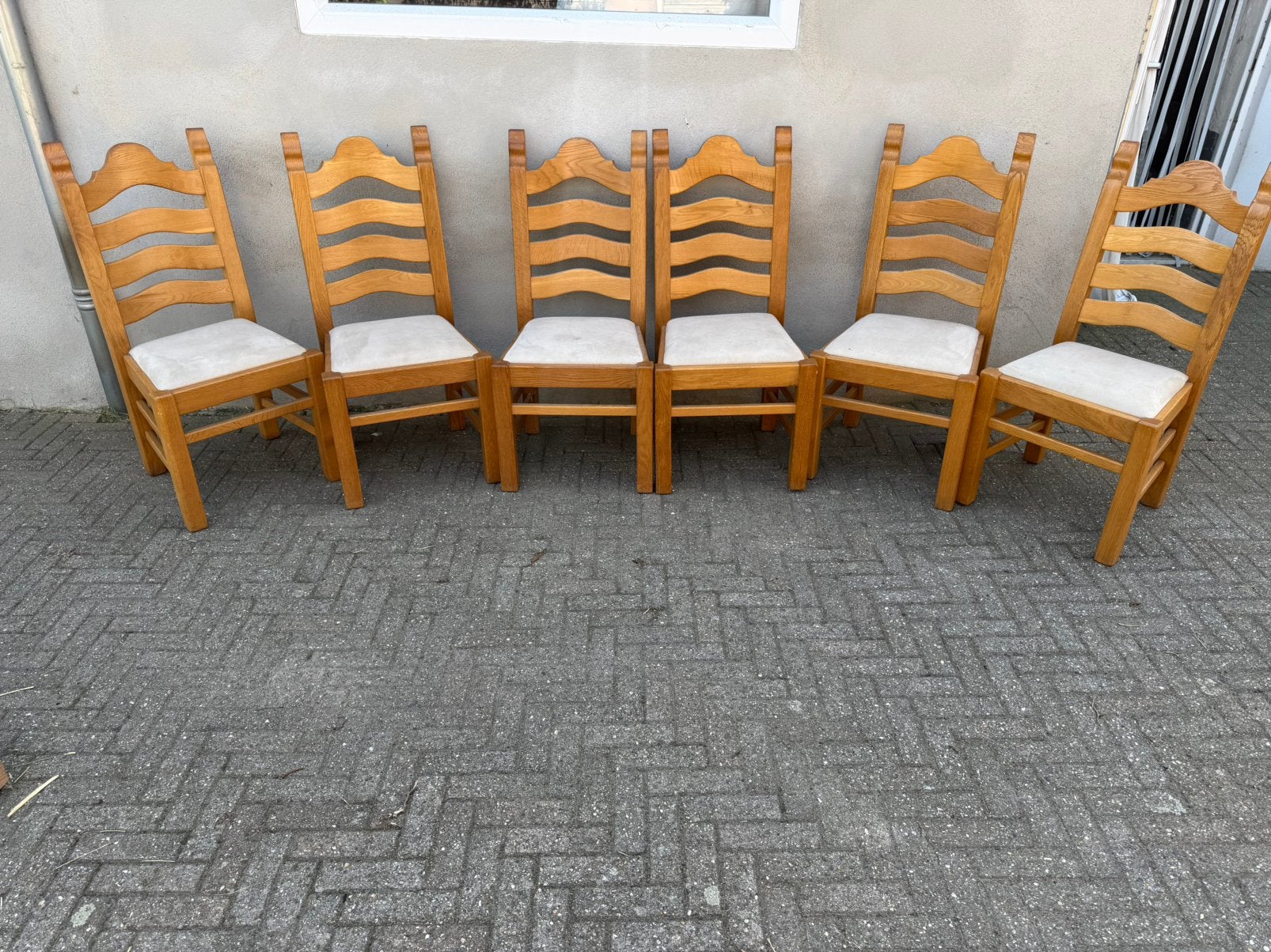 6 Eikenhouten Eetkamer Stoelen, Huis en Inrichting, Stoelen, Ophalen, Gebruikt, Bruin, Vijf, Zes of meer stoelen