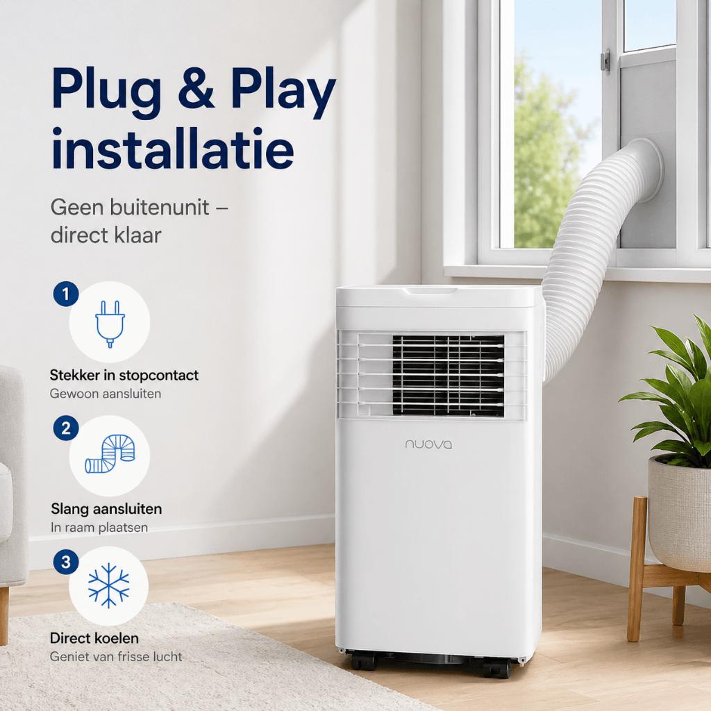 Mobiele airco Nuova 9000 BTU 2,5kW – nieuw in doos, Elektronische apparatuur, Airco's, Timer, Nieuw, 3 snelheden of meer, Ophalen of Verzenden