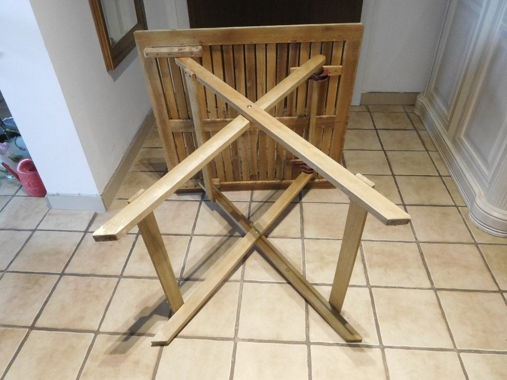 OPKLAPBARE TAFEL TUIN OF BALKON IN MASSIEF ACACIA - TB STATE, Tuin en Terras, Ophalen, Gebruikt, Hout, Inklapbaar