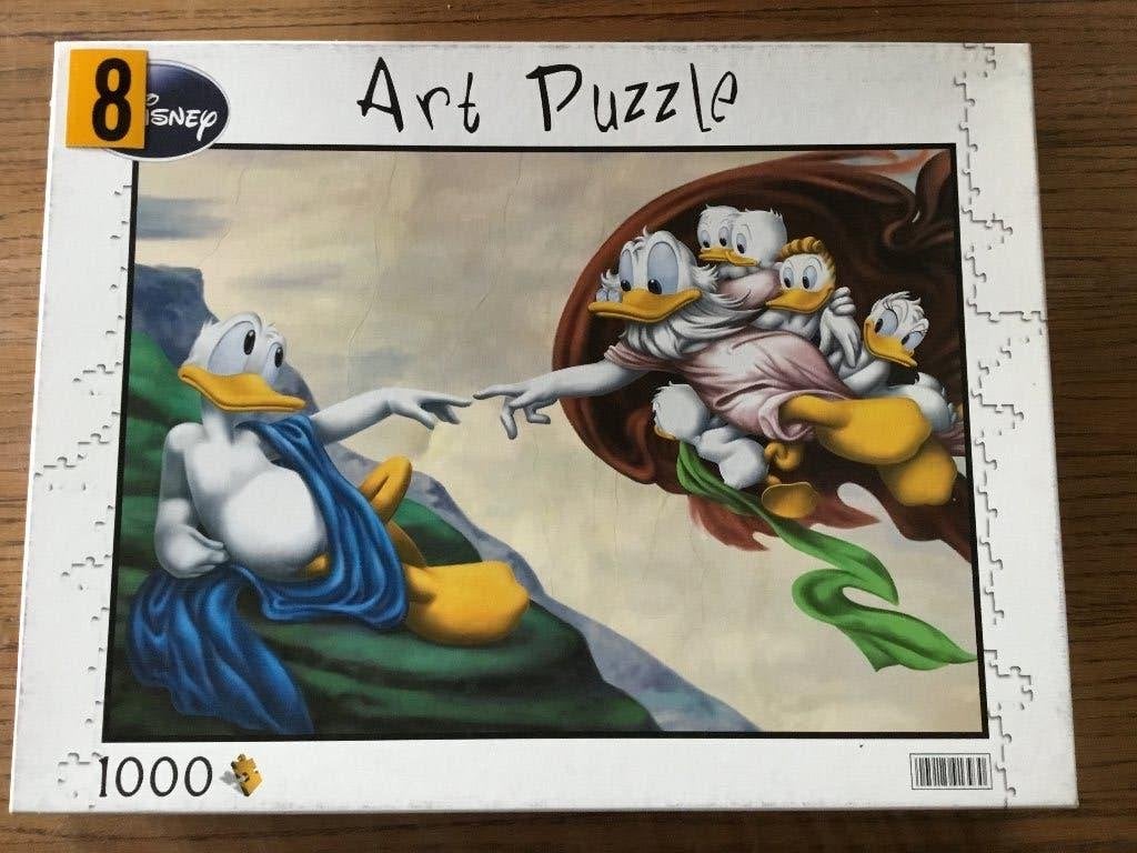 Puzzel Clementoni 1000 stukjes Disney The creation of Donald, Hobby en Vrije tijd, Ophalen of Verzenden, 500 t/m 1500 stukjes