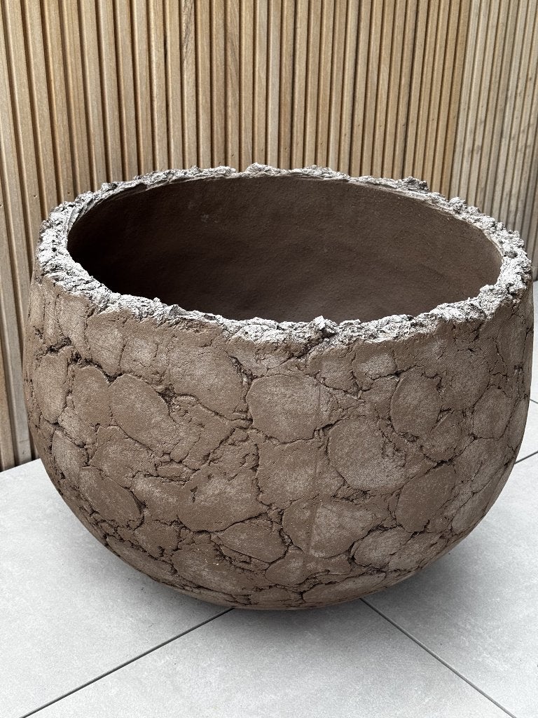 DOMANI bloempot bruin TLAP 60 kleur Lava, Ophalen, Steen, 40 cm of meer, Rond