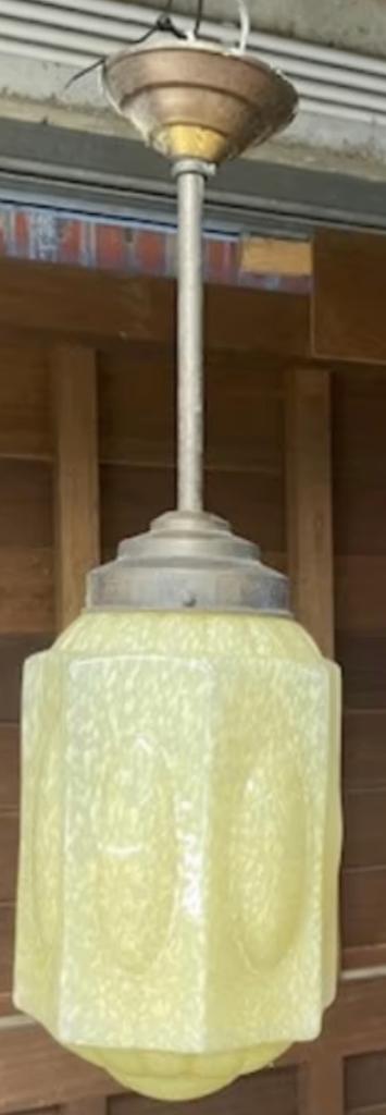 Art deco hanglamp "Clichy" (Geel Glas), Antiek en Kunst, Ophalen