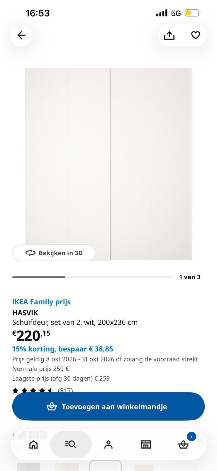 Ikea pax schuifdeur, Huis en Inrichting, Ophalen, Gebruikt