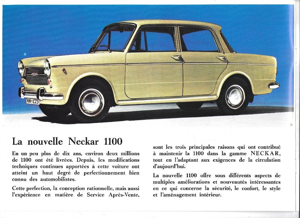 NECKAR 1100,  1968, Boeken, Auto's | Folders en Tijdschriften, Ophalen of Verzenden, Zo goed als nieuw, Overige merken