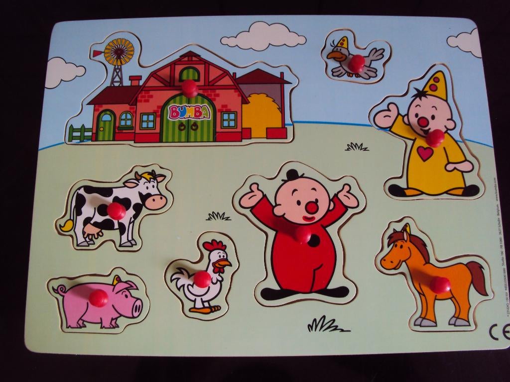 Bumba, leuke houten nopjes puzzel "de boerderij", Kinderen en Baby's, Ophalen of Verzenden