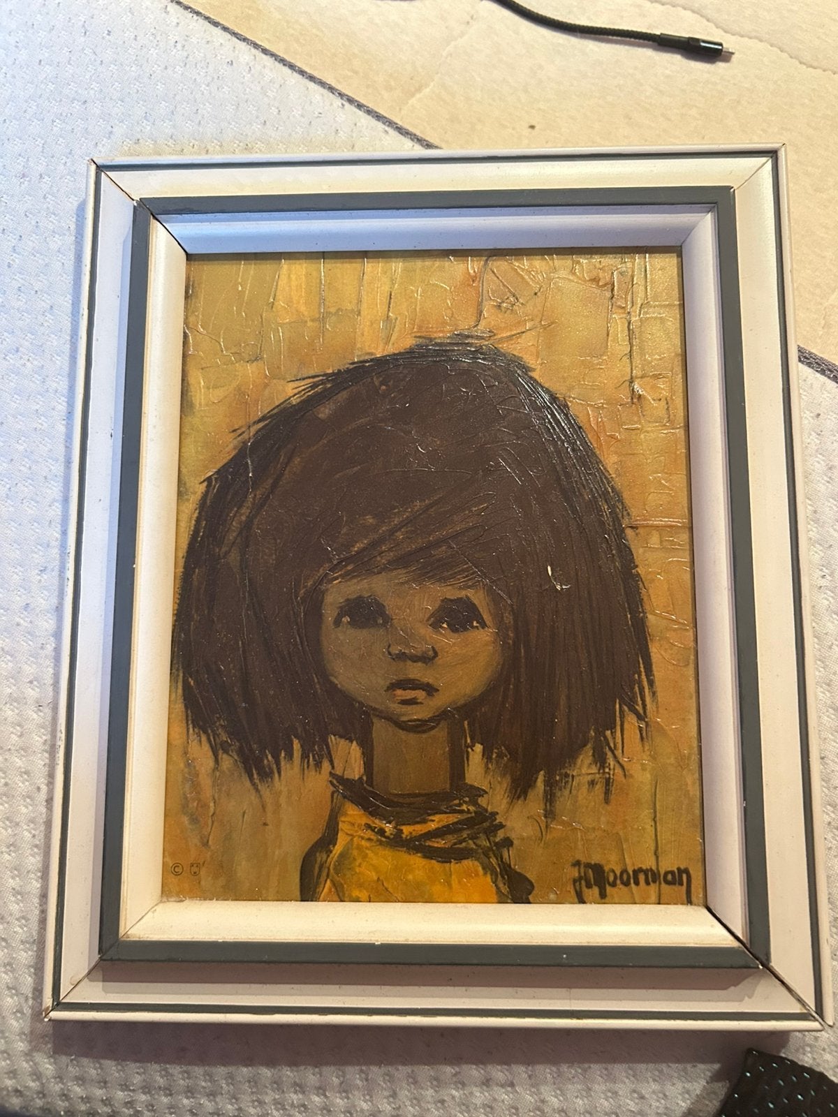 Panneau mural Jaklien Moerman vintage 70" — « Big Eyes », Enlèvement, Vintage, Toile