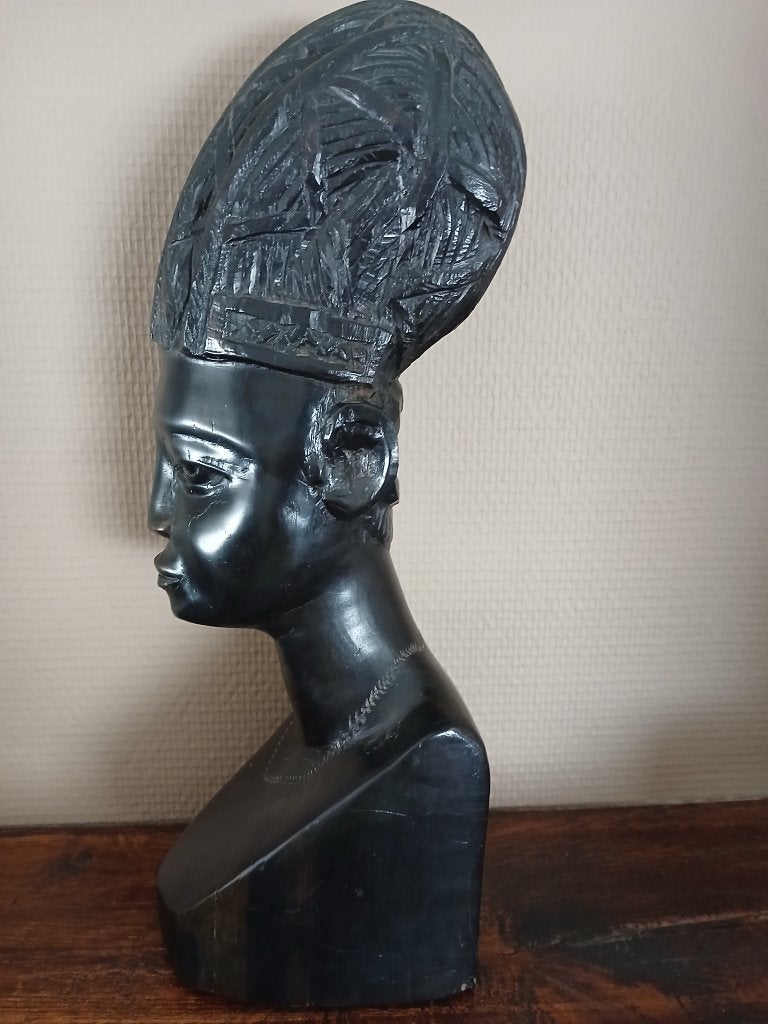 Afrikaanse vrouwenbuste 38 x 13 x 11 cm, Antiek en Kunst, Kunst | Beelden en Houtsnijwerken, Ophalen, Buste, Zwart, Hout