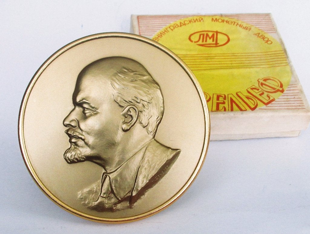Rare bronzen bas-relief sovjetsouvenir, V. Lenin Bureau 1984, Ophalen of Verzenden