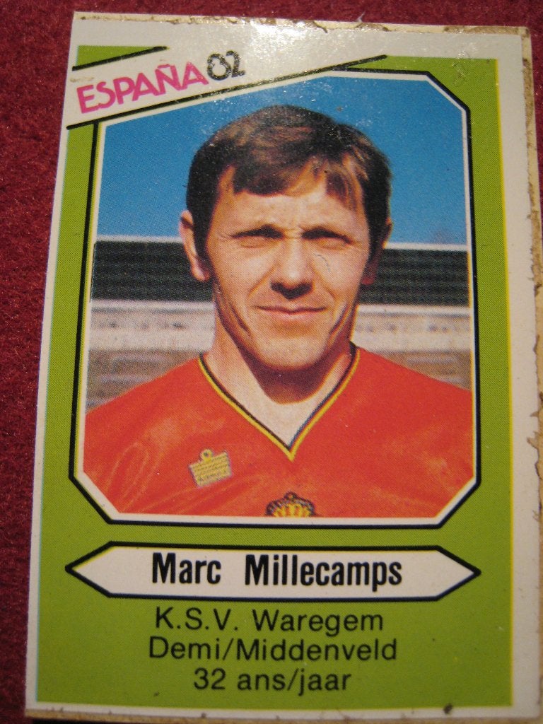 Pre Panini (Espagne 8-2) Marc Millecamps KSV Waregem, Envoi, Utilisé, Autocollant