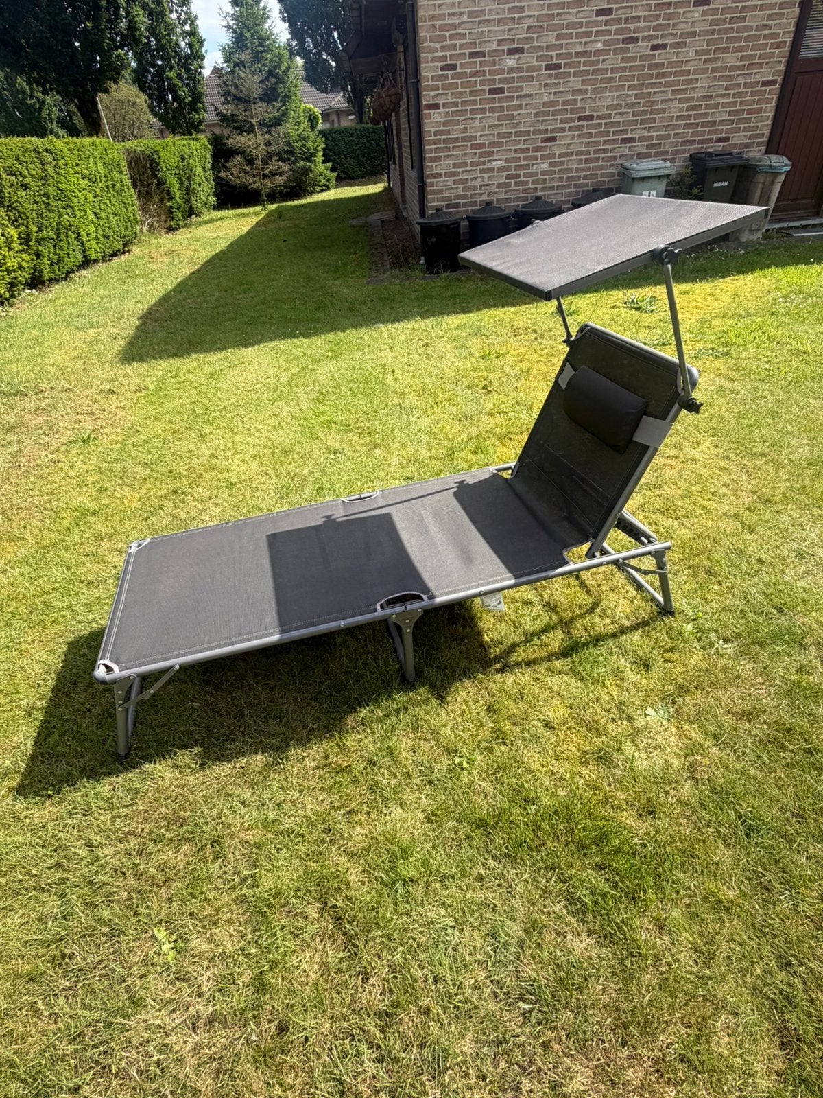 LIVARNO HOME Aluminium Ligbed Houston met zonnedak, Tuin en Terras, Ligbedden, Ophalen, Zo goed als nieuw, Aluminium, Inklapbaar