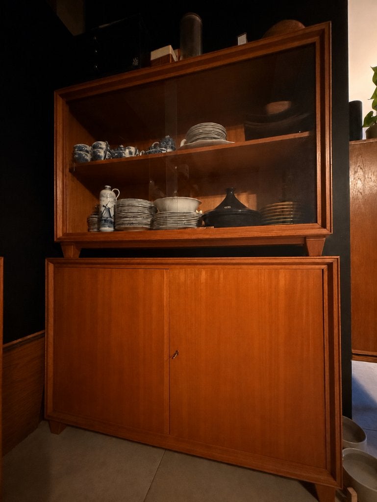 Vintage kastenset in warme houtkleur, Huis en Inrichting, Kasten | Vitrinekasten, Ophalen, 100 tot 150 cm, Vintage, 150 tot 200 cm