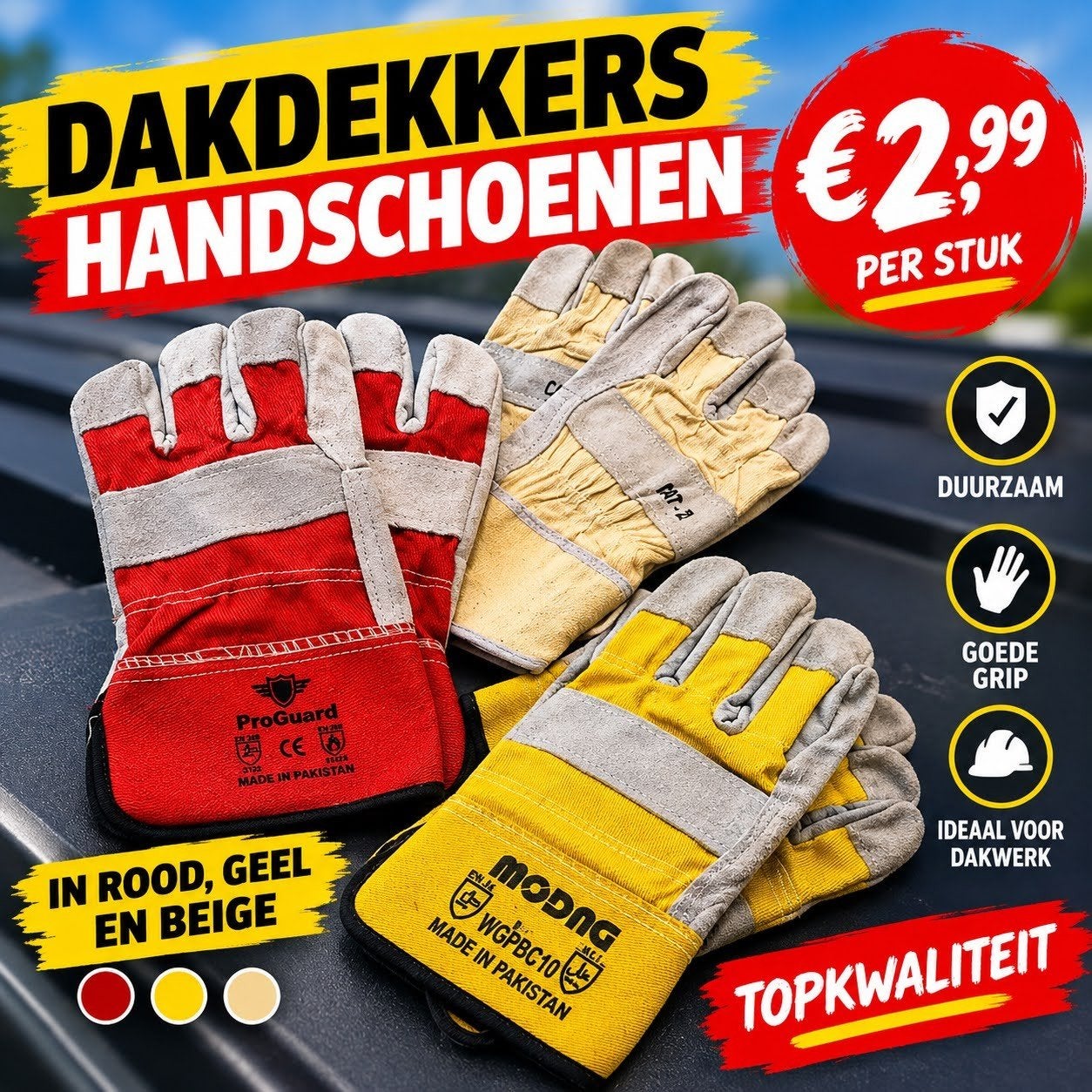 Dakdekkers handschoenen maat nr.10 € 2,99 excl, Ophalen, Overige materialen, Overige kleuren, Overige typen