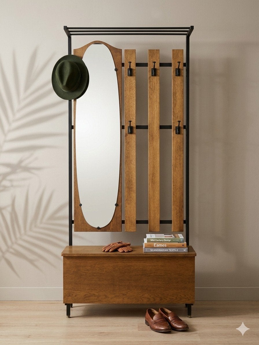 Vintage mid century garderobe | staande kapstok, Ophalen