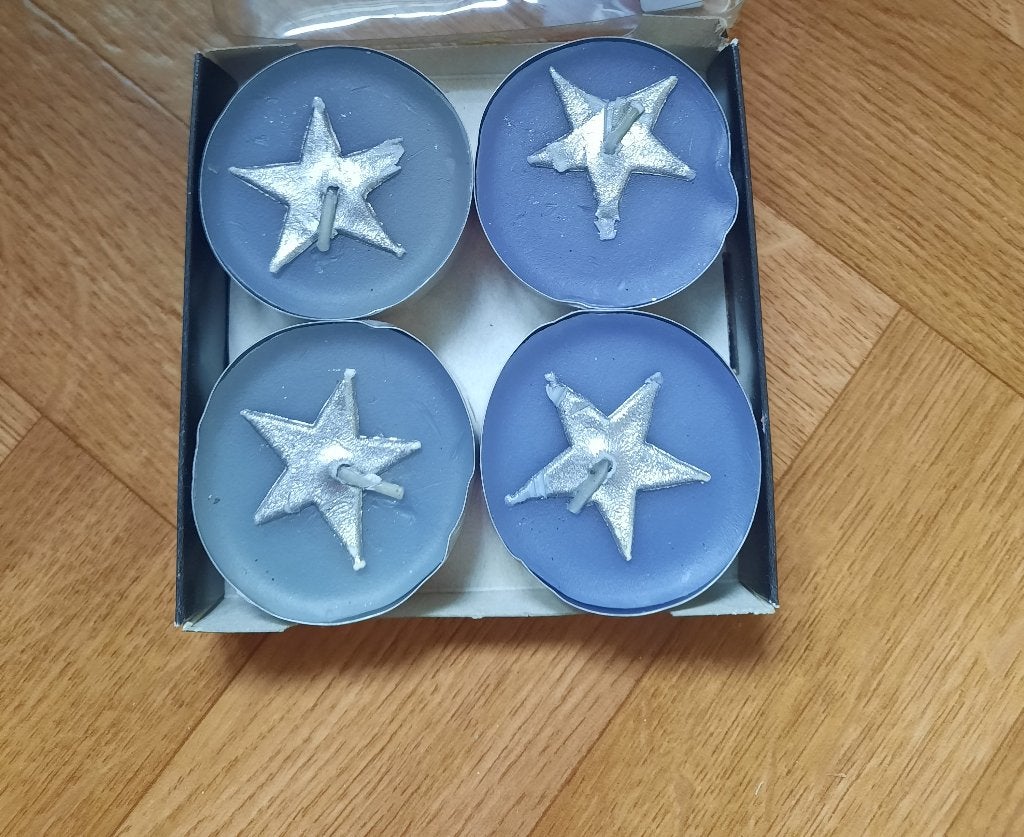 set van 4 grote sier theelichten blauw met zilver, Ophalen of Verzenden, Nieuw, Blauw, Zilver