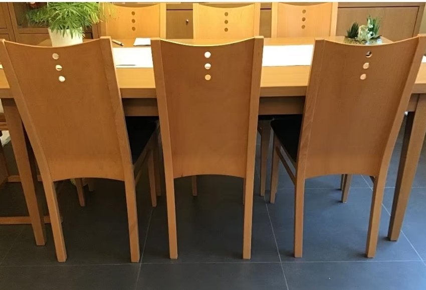 6 eetkamerstoelen, Ophalen, Gebruikt, Blauw, Stof