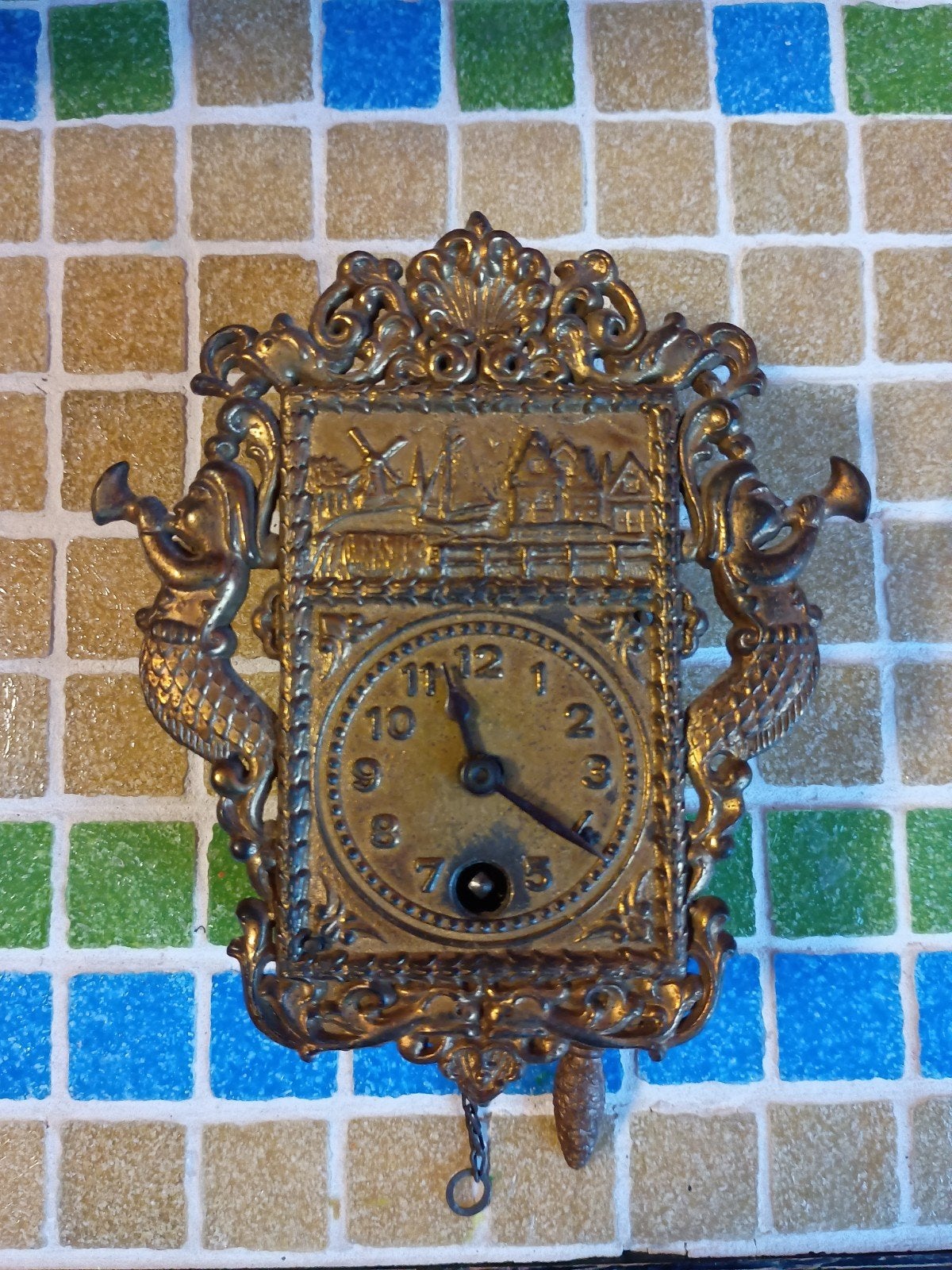 Prachtige miniatuur Zaanse wandklok (10 cm) - Werkend!, Antiek en Kunst, Ophalen of Verzenden