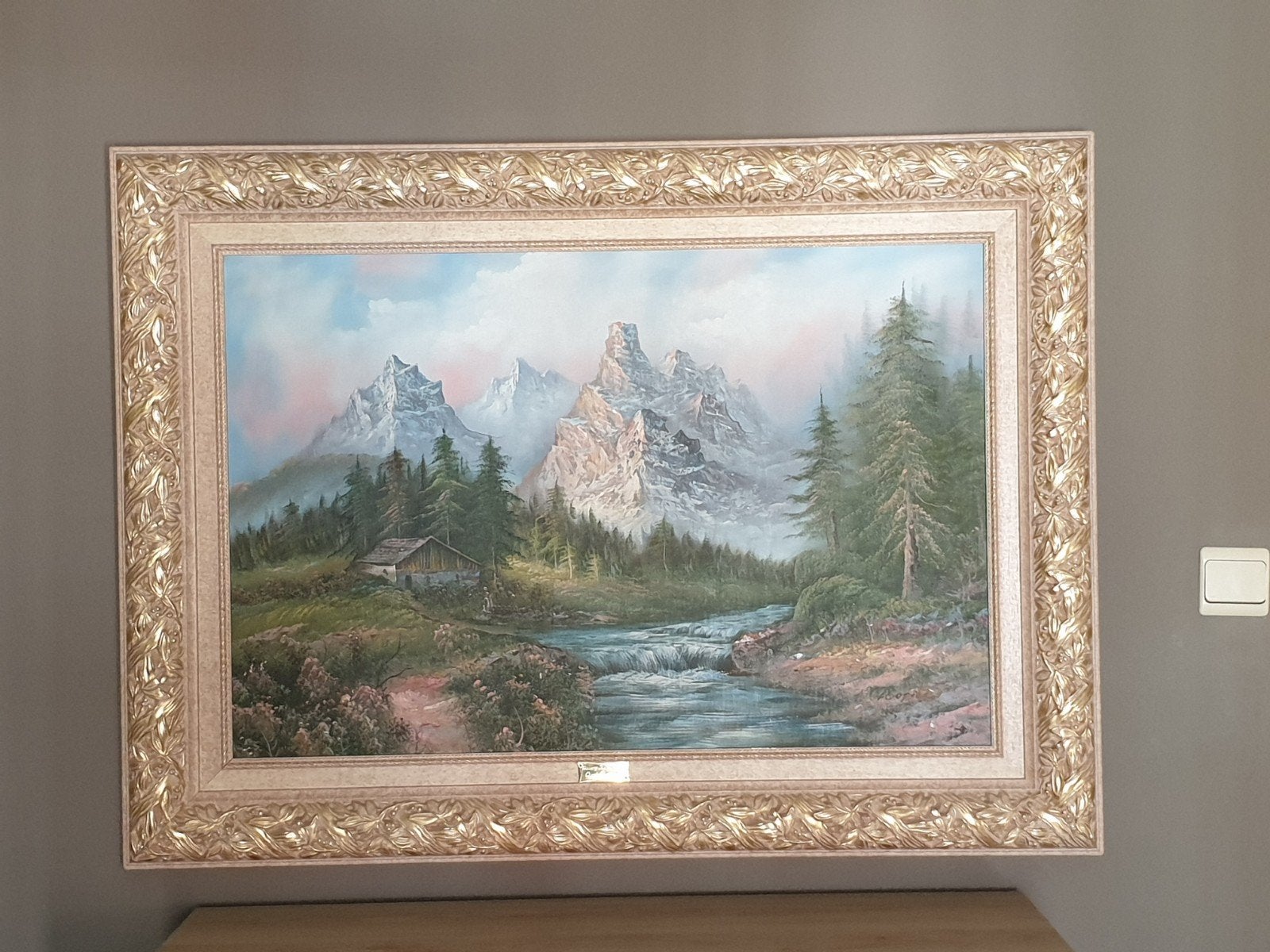 Groot schilderij met berglandschap, Ophalen, Gesigneerd, Landschap, Doek
