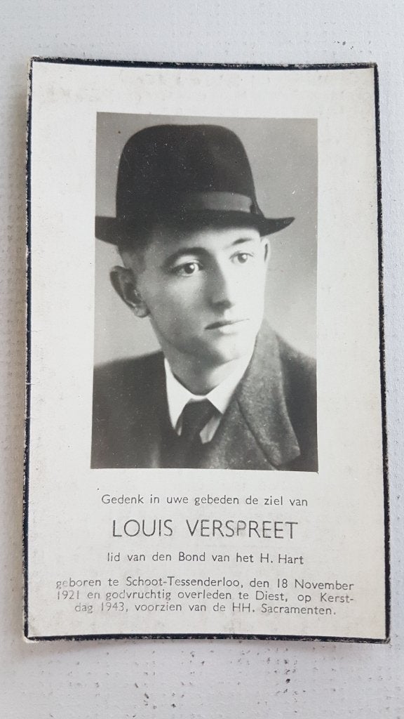 DP Louis Verspreet Schoot Tessenderlo Tessenderloo Diest, Ophalen of Verzenden, Rouwkaart