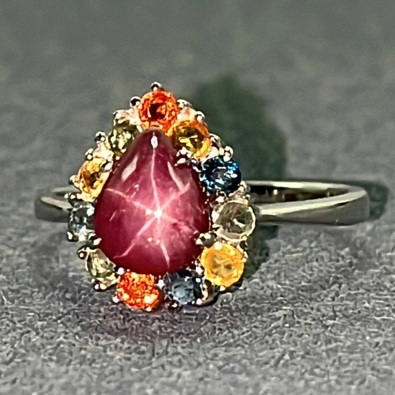 Natuurlijke Star Ruby & Saffieren Ring – 925 Zilver, Overige kleuren, Nieuw, Ophalen of Verzenden, Met edelsteen