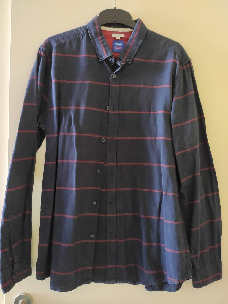 Hemd gestreept donkerblauw bordeaux, Jules, maat XL, Ophalen, Jules, Blauw, Gedragen