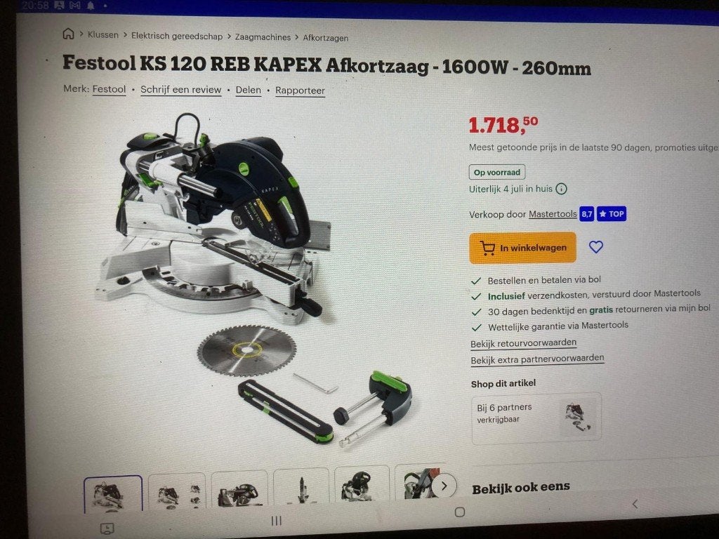 Festool afkortzaag speciale prijs, Doe-het-zelf en Bouw, Ophalen, 70 mm of meer, Nieuw, Afkortzaag