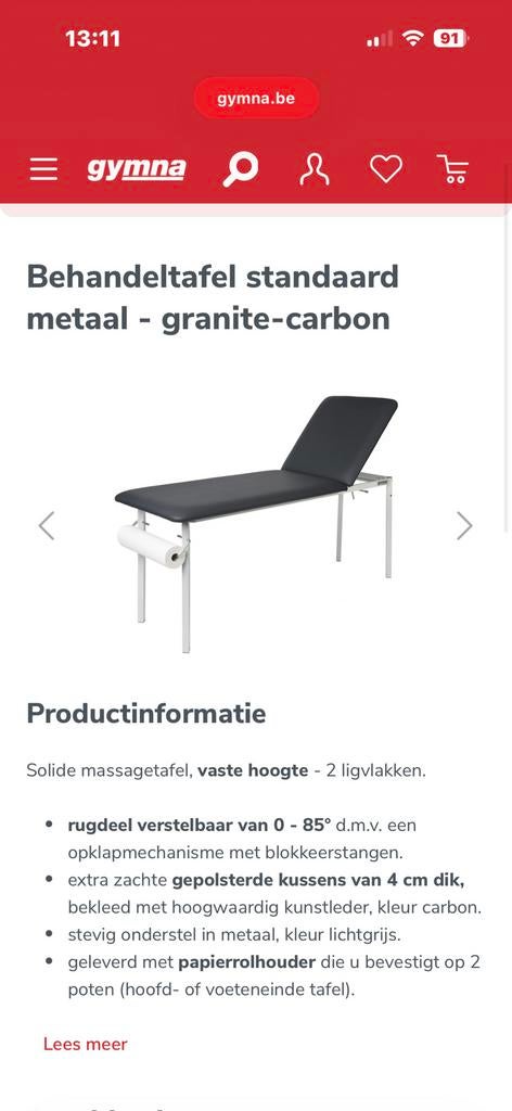 Gymna behandeltafel, Enlèvement ou Envoi, Comme neuf
