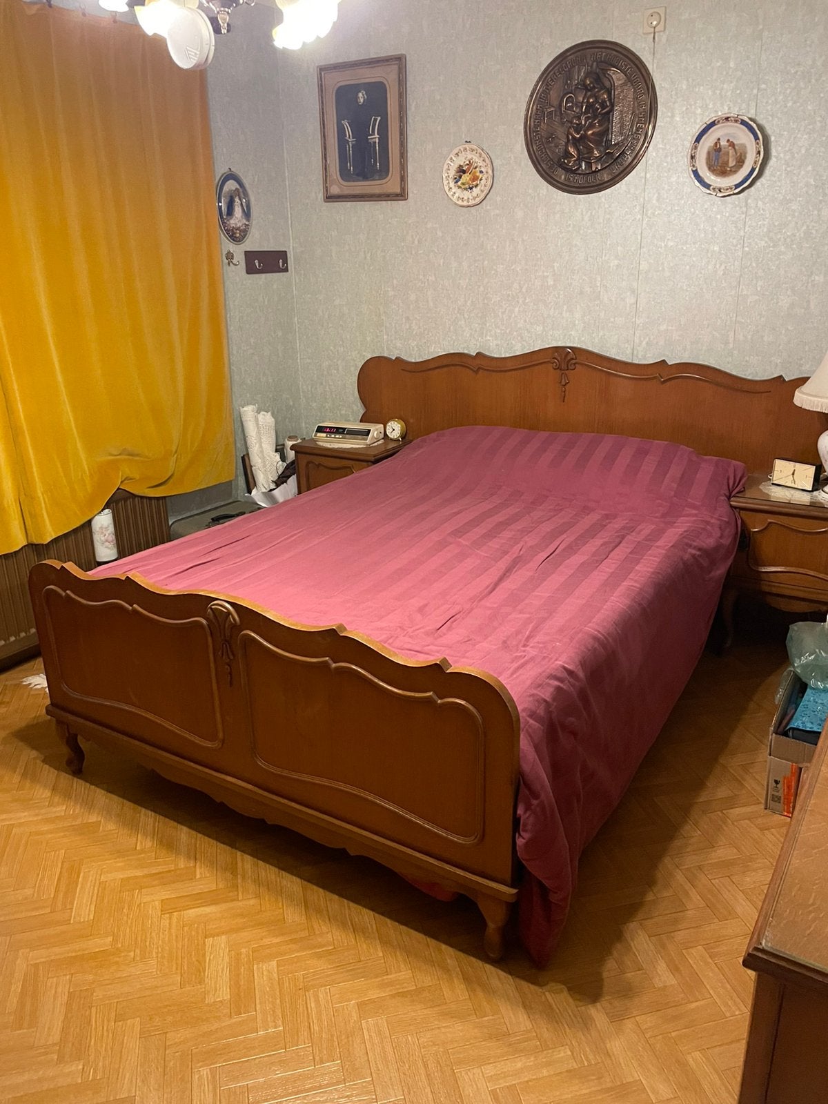 Houten tweepersoonsbed met matras + 2 nachtkastjes, Ophalen of Verzenden
