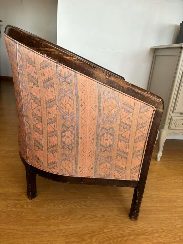 Vintage kuipzetel / fauteuil – houten frame – opknapper, Huis en Inrichting, Fauteuils, Ophalen, Gebruikt