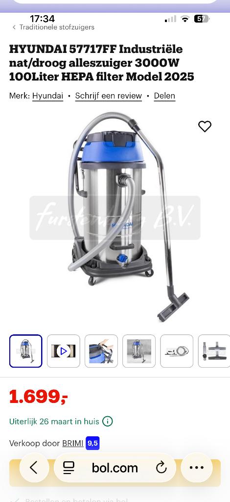 HYUNDAI 57717FF Industriële nat/droog alleszuiger 3000W, Electroménager, Aspirateurs, Neuf, Enlèvement ou Envoi, Réservoir, 2000 watts ou plus