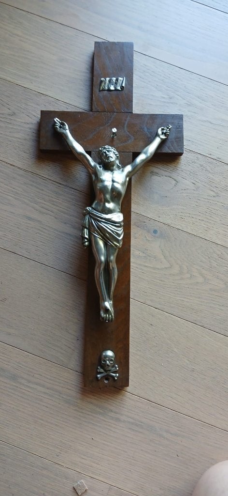 Grand crucifix classique en bois avec Christ en métal, Antiquités & Art, Enlèvement