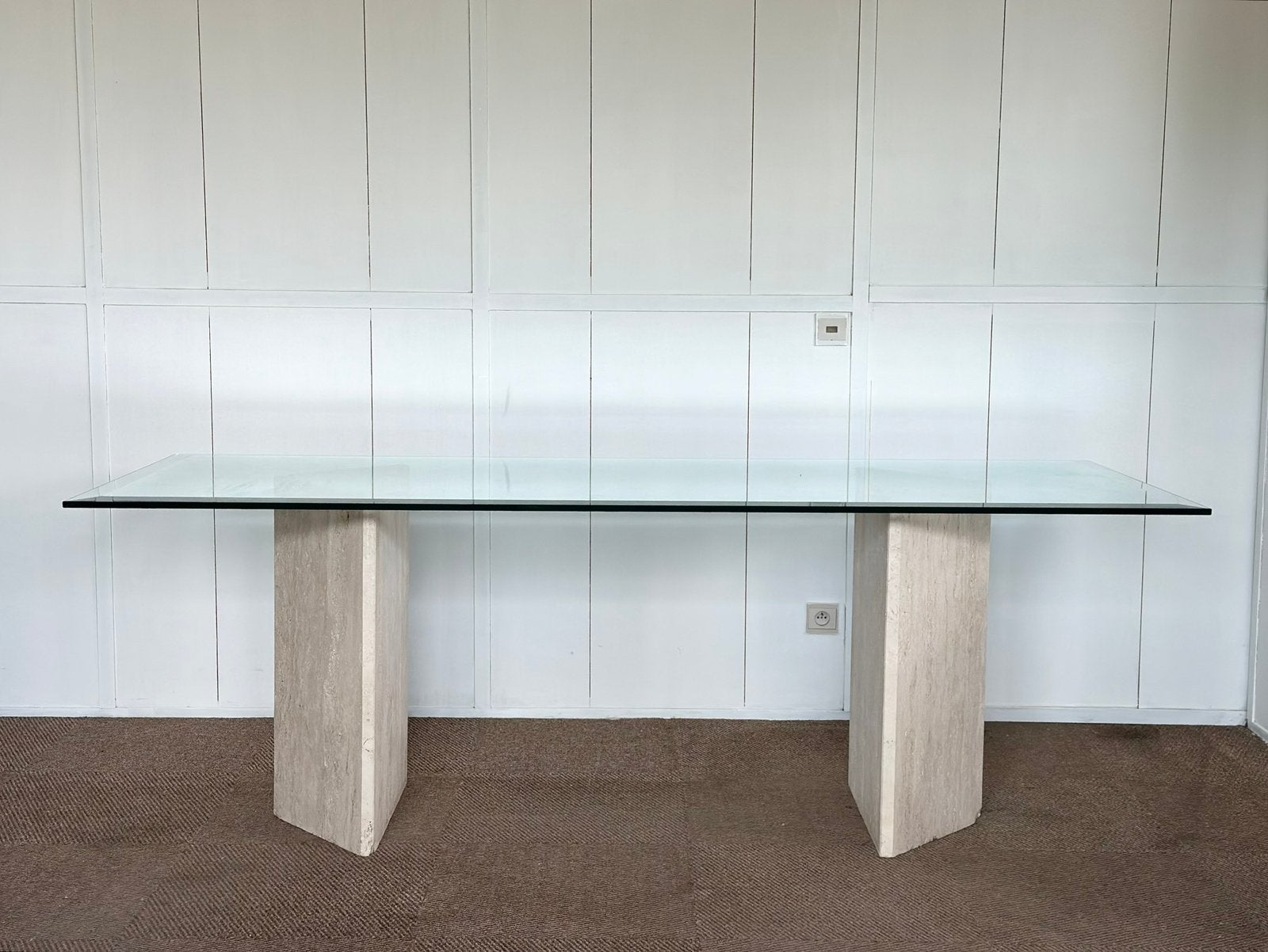 Vintage design travertine eetkamertafel, ca 1980’s, Huis en Inrichting, Tafels | Eettafels, Ophalen, Zo goed als nieuw, Ovaal