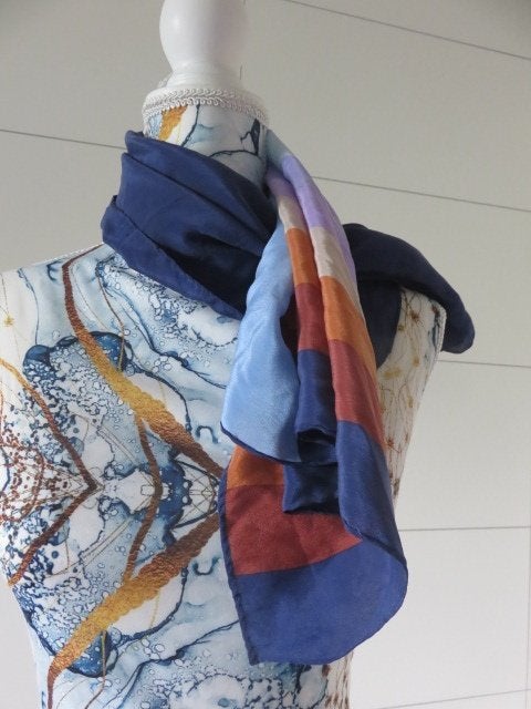 Blauwe, dunne sjaal met gekleurde strepen - Loredano - zijde, Kleding | Dames, Loredano, Ophalen of Verzenden, Sjaal
