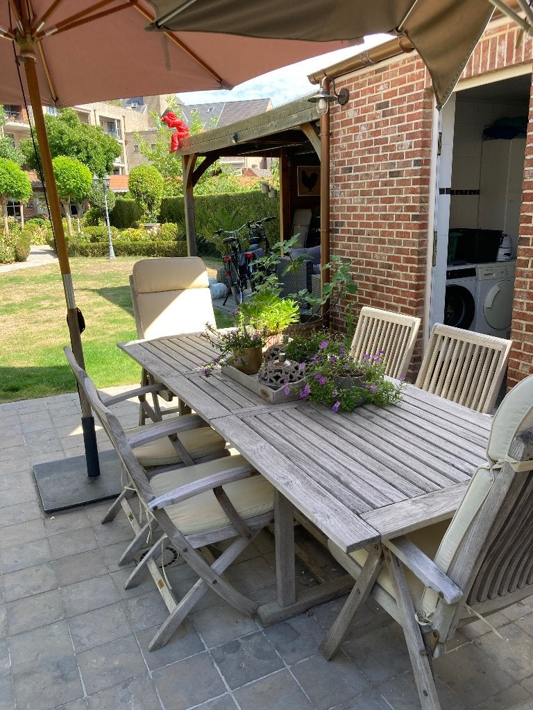 Tuinset teak 6p in goede staat, Jardin & Terrasse, Ensembles de jardin, Table à dinner, Salons de jardin, Utilisé, 6 places