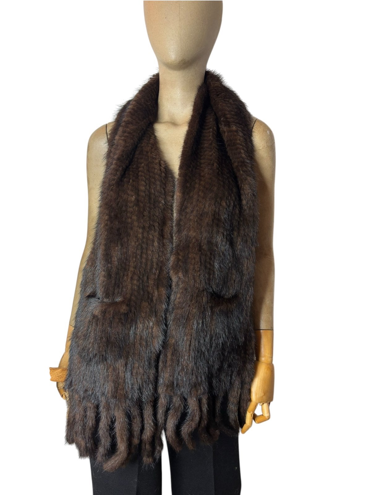 Grande Écharpe en vison tressé brun avec poches et franges, Vêtements | Femmes, Enlèvement ou Envoi, Comme neuf, Brun