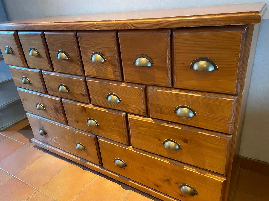 Vintage apothekerskast ladenkast, Huis en Inrichting, Ophalen, Gebruikt, 100 tot 150 cm, Minder dan 100 cm