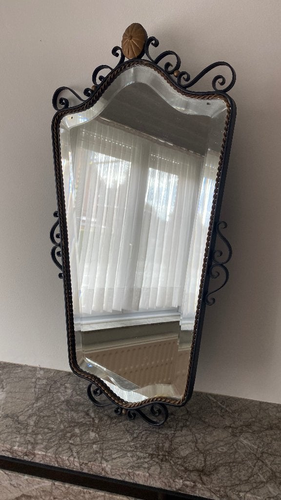 Smeedijzeren vintage spiegel, Ophalen, Ovaal, Minder dan 50 cm, Minder dan 100 cm