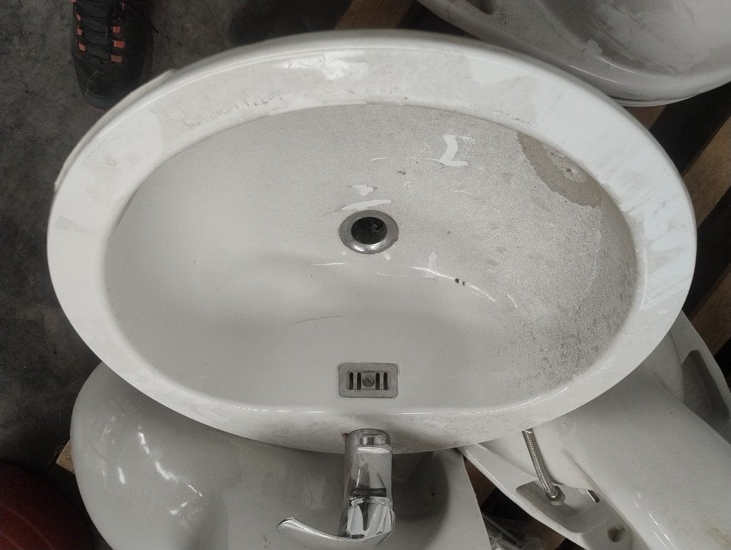 lavabo rond en céramique avec robinet Hansa et Grohe, Bricolage & Construction, Sanitaire, Enlèvement, Chrome, Lavabo
