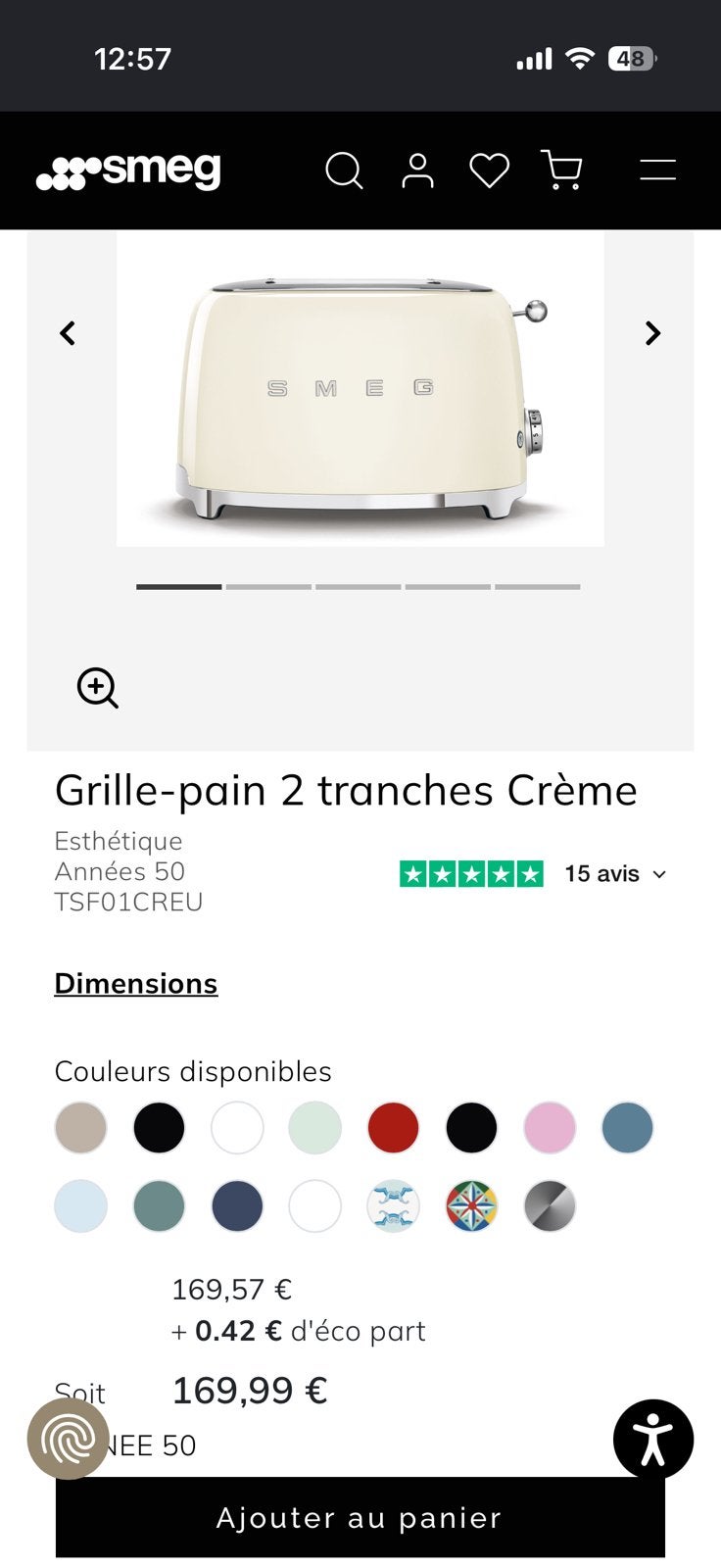 Grille pain SMEG TSF01CREU, Electroménager, Grille-pain, Comme neuf, Enlèvement