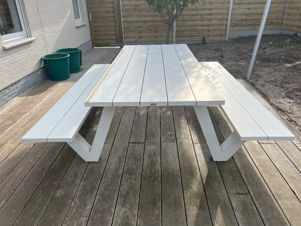 Witte Aluminium Tuin Picknicktafel Bristol (L 240 cm), Ophalen, Zo goed als nieuw, Rechthoekig, Aluminium