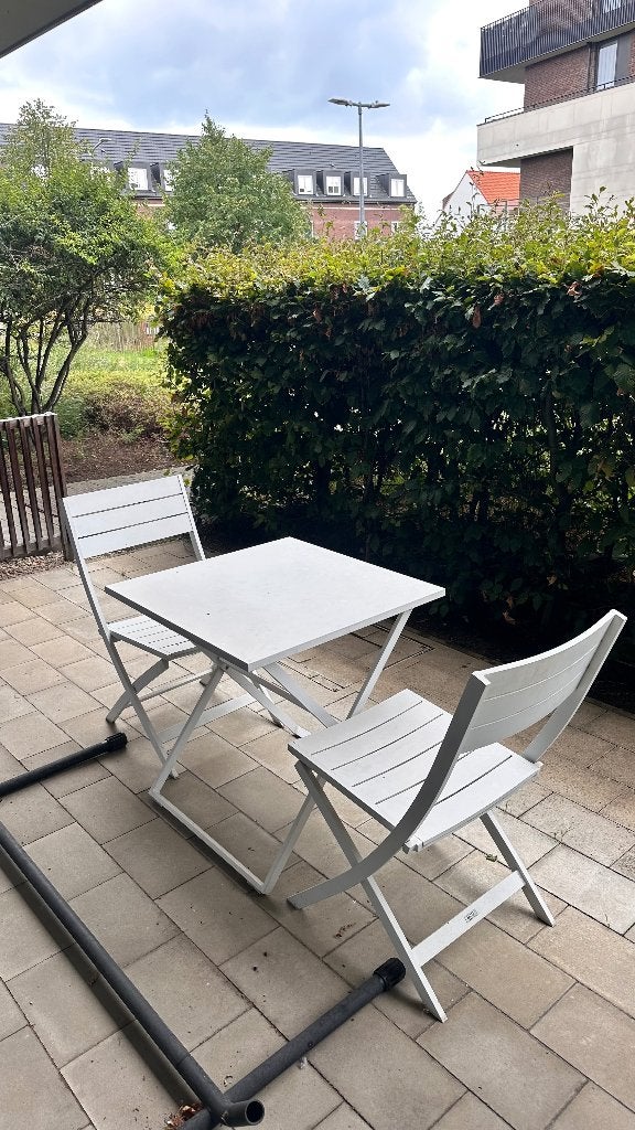Inklapbare tuinset – tafeltje + 2 stoelen – wit, Tuin en Terras, Tuinsets en Loungesets, Overige materialen, Gebruikt, Tuinset