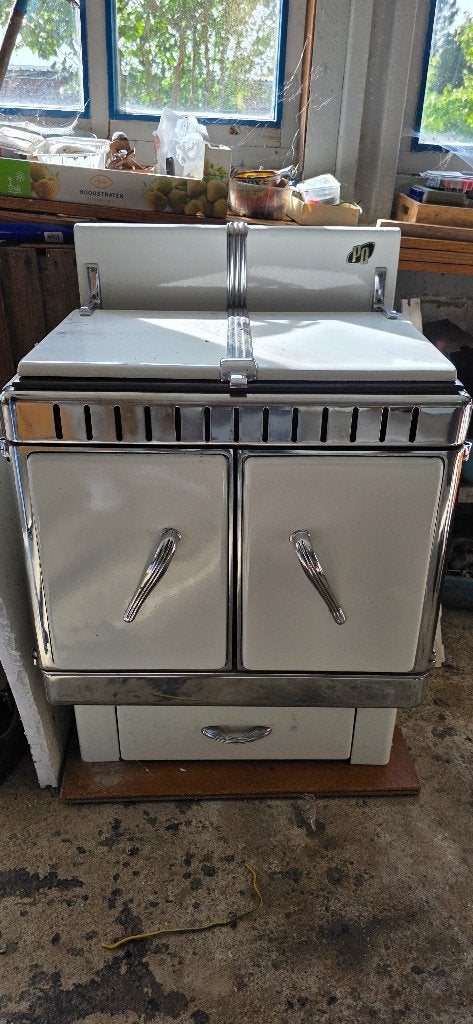 Antiek art deco-emaille fornuis, Ophalen