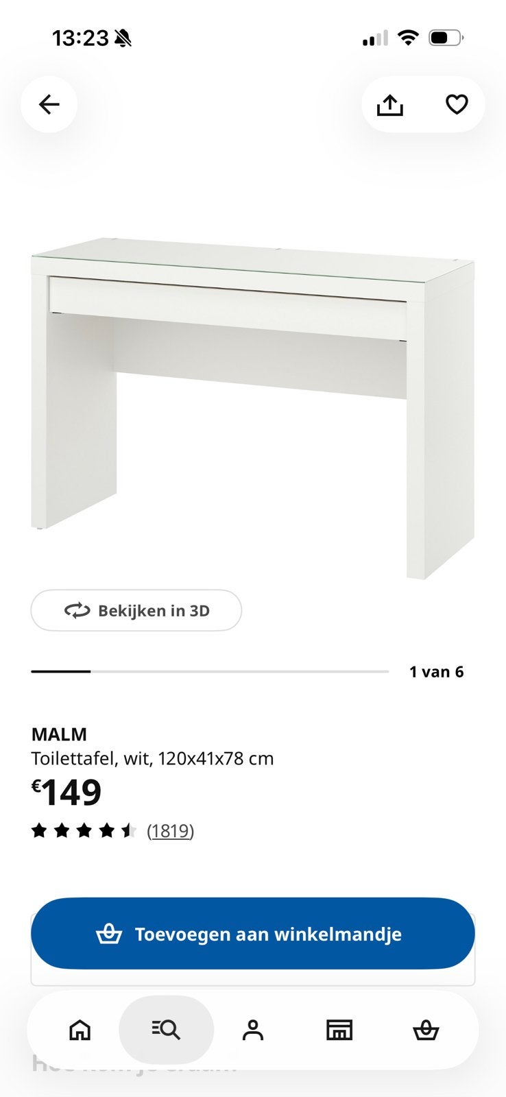 Te koop toilettafel malm van ikea, Enlèvement, Utilisé, Verre