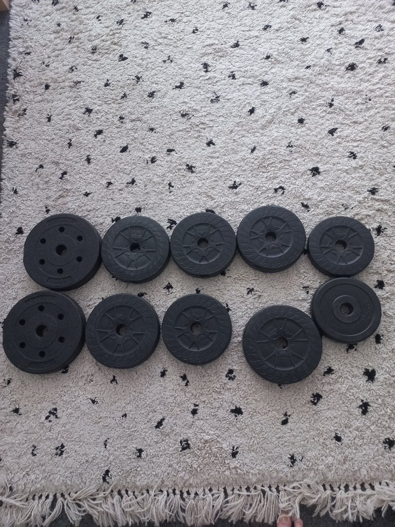 10 plaques de poids de 2,5 à 1,25 kg avec trou de 25 mm, Sports & Fitness, Enlèvement, Comme neuf, Bras, Plaques d'haltères